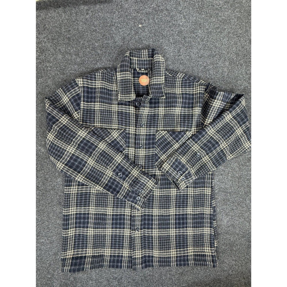 Common People Shirt Jacket Mens Medium Navy Blue Tan Plaid Wool Blend‎ Shacket